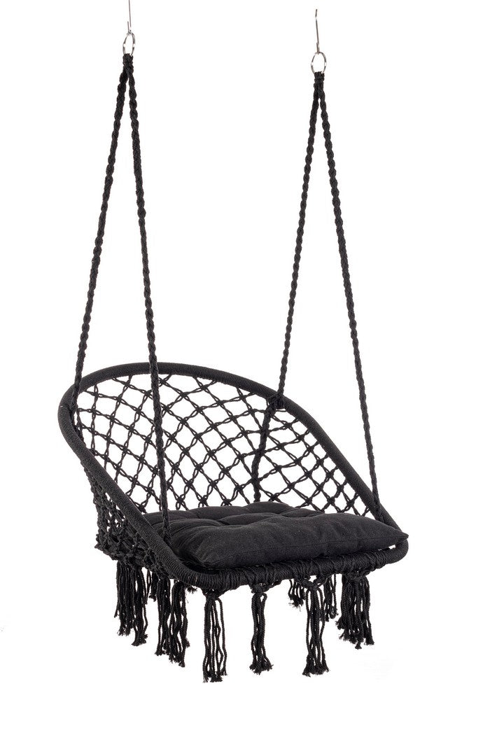 Amaca Sedia Sospesa da Giardino 88x69x130 cm in Poli-Cotone Javier Nero
