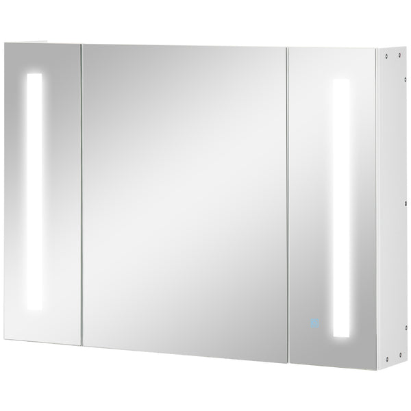 acquista Armadietto Specchiera da Bagno con 3 Armadietti 90x15x65 cm 3 Ripiani e Luce LED Bianco