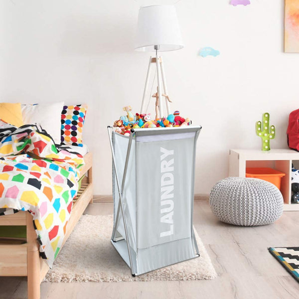 Faltbarer Wäschekorb 63 x 42 x 320 cm aus hellgrauem Aluminium sconto