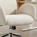 Sedia Ufficio Girevole 65x75x115-123 cm con Poggiatesta e Funzione Dondolo in Bouclé Grigio Chiaro-Bianco      