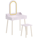 Set Toeletta Trucco Bambina 3-8 Anni 60x36x100 cm con Sgabello Specchio in Acrilico LED a 3 Colori e 2 Cassetti in MDF Rosa      