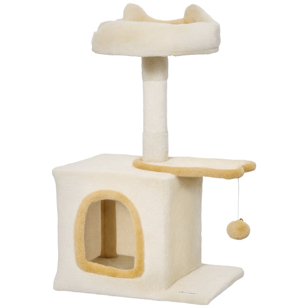 Albero Tiragraffi per Gatti con Cuccia 40x30x72cm in Sisal e Peluche Beige Giallo sconto