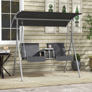 Dondolo 2 Posti con Tavolino e Portabicchieri 175x110x165 cm in Metallo e Poliestere Grigio