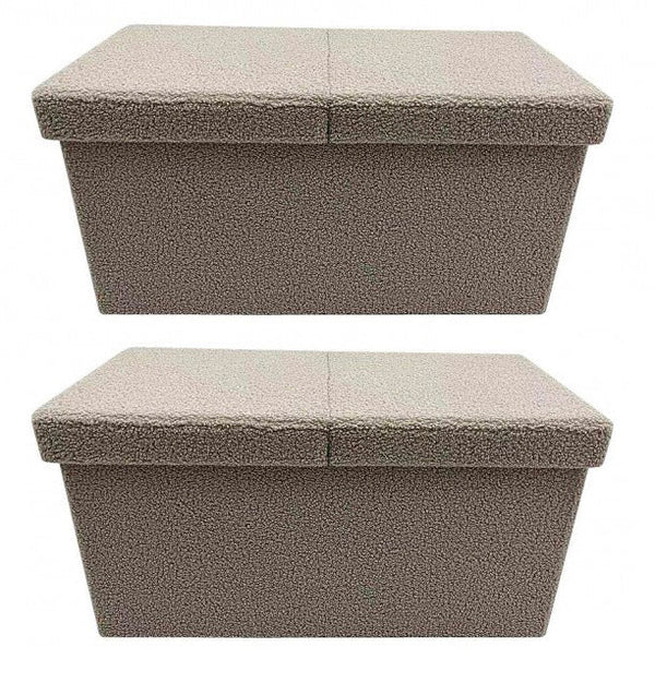 prezzo Set 2 Pouf Contenitore 76x38x38 cm Joris in Bouclè Beige