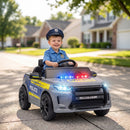 Auto Elettrica Polizia per Bambini 3-6 Anni 12 V 98x60x45 cm con Telecomando Sirena e Musica in PP Grigio      