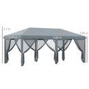 Gazebo da Giardino 600x300 cm Pieghevole con 6 Zanzariere e Pulsante in Acciaio e Poliestere Grigio 