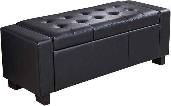 Cassapanca Pouf Contenitore Panca Fondoletto 110x40x40 cm in Legno e Eco Pelle Nero prezzo