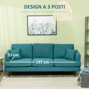 Divano 3 Posti 229x88x88 cm in Tessuto Verde
