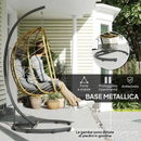 Dondolo Pensile da Giardino Pieghevole con Cuscini 102x102x195 cm in Acciaio e Rattan PE Nera Grigia e Beige
