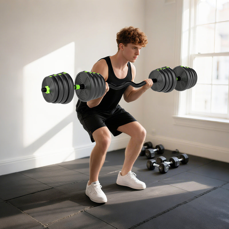 Set Bilanciere Pesi 3 in 1 con 16 Dischi Impugnatura Antiscivolo Verde      