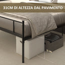 Struttura Letto Una Piazza e Mezzo 140x200 cm in Acciaio con Doghe Integrate Nero