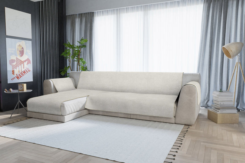 Copridivano in Poliestere con Penisola Sinistra Panna Varie Misure