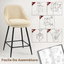 Set 2 Sgabelli Bar Girevoli 49x52x88 cm con Schienale e Braccioli Rivestimento in Velluto a Coste e Poggiapiedi Beige      