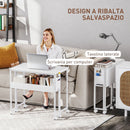 Scrivania Pieghevole Salvaspazio a Ribalta 80x50-21x75 cm con Scaffale e Ruote in MDF Bianco   