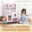Cucina Giocattolo per Bambini con Fornelli Luci e Suoni Microonde Distributore d'Acqua in MDF e PP Rosa      