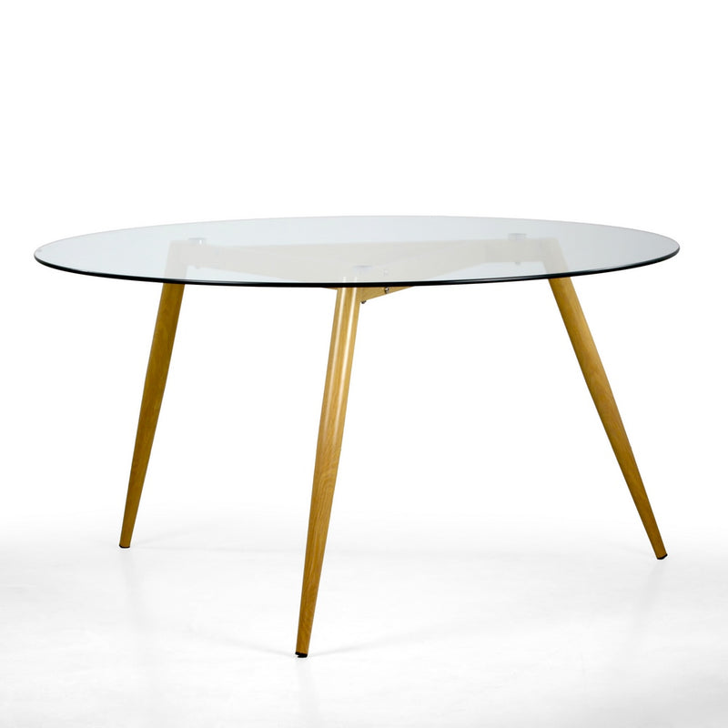 Tavolo con Top in Vetro Tondo Ø139,5x74 cm Gambe in Legno