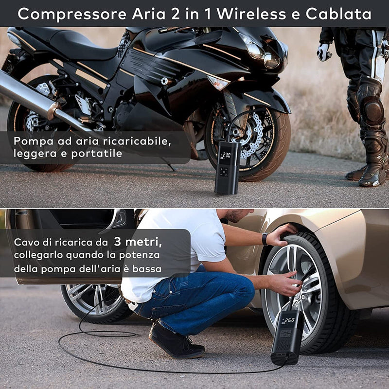 Mini Compressore Wireless Gonfiatore a Batteria per Auto e Bici Moto