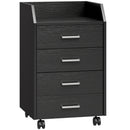 Cassettiera da Ufficio 40x36x65 cm con 4 Cassetti e Ripiano per Stampante su Ruote in MDF Nero      