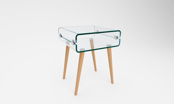 Rechteckiger Couchtisch aus Glas 55x40x55cm TFT Glas Holz acquista