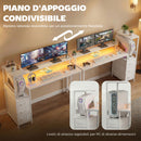Scrivania Gaming Tavolo per Computer 147x47x130 cm con Supporto CPU Regolabile e Reversibile Luci RGB Prese e Porte USB in Acciaio e Legno Bianco      