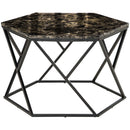Tavolino da Salotto 81x70x51,2 cm Piano Effetto Marmo in MDF e Acciaio Nero
