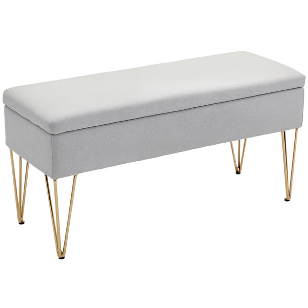 Panca Fondo Letto con Contenitore 100x40x49 cm in Tessuto e Gambe in Acciaio Grigio Chiaro sconto