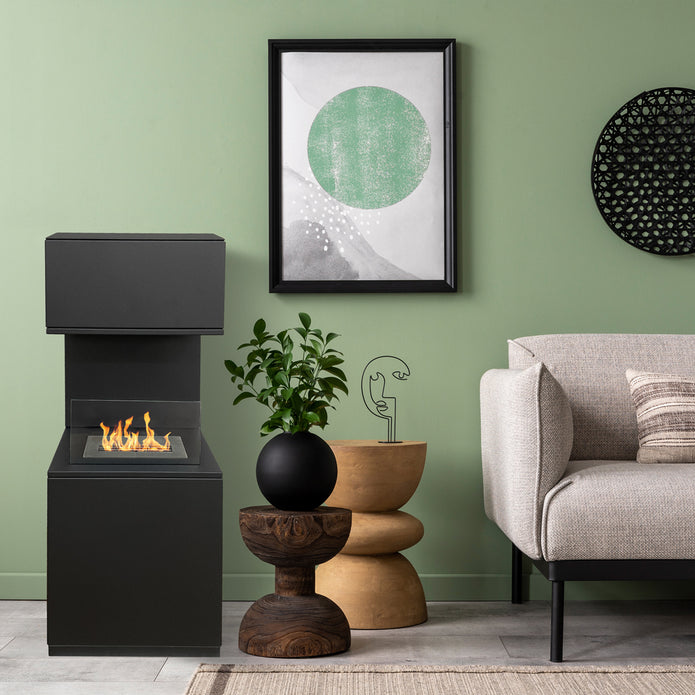 Camino a Bioetanolo da Pavimento 38x38x100 cm Oslo in acciaio Nero  