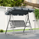 Dondolo da Giardino a 3 Posti 171x108x154 cm con Tetto Parasole Rimovibile in Metallo Grigio scuro      