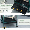 Gabbia Voliera per Uccelli 51,5x50x140 cm con Ruote e Vassoi Estraibili in Acciaio e Legno Verde Scuro      