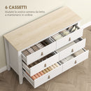 Cassettiera per Camera da Letto a 6 Cassetti 120x40x78 cm con Maniglie in Finta Pelle in Legno Bianco  