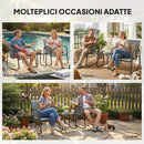 Set 3 Pezzi Salotto da Giardino con 2 Sedie a Dondolo Traspiranti e Tavolino con Piano in Vetro in Acciaio Grigio e Nero      