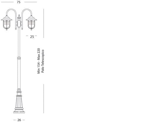 Lampada Palo per Giardino Alto Due Luci Color Ruggine da Esterno Linea Porto Sovil