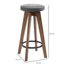 Set 2 Sgabelli da Bar Imbottiti 41x41x69 cm in Legno e Tessuto Grigio
