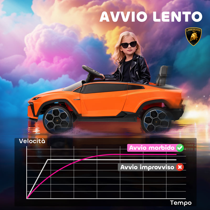 Macchina Elettrica per Bambini 101.5x49x43 cm Licenza Lamborghini 12V con Luci LED Clacson e Telecomando Arancione      