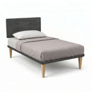 Letto Singolo con Rete Rivestita Microfibra Grigio Tessis Testata Button Varie Misure