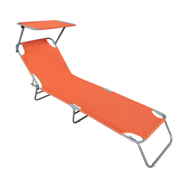 sconto Klappbare Sonnenliege mit verstellbarer Rückenlehne und orangefarbenem Sonnenschirm