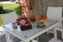 Tavolo da Giardino in Polyrattan con Vetro 80x80H77cm Adila Bianco Crema