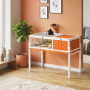 Casetta Tartarughe Rialzata 104x53x82 cm con Divisorio e Vassoio Estraibile in Legno di Abete e PS Arancione e Bianco      