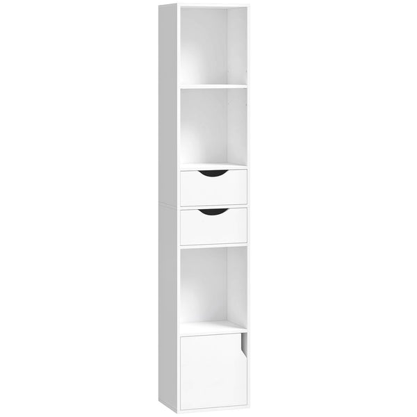 Libreria 30x24x158 cm con Cassetti e Ripiano Regolabile in Legno Bianco acquista