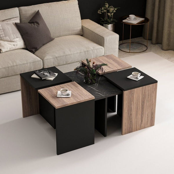 Set tavolini da salotto Owentav nero e noce nucleo effetto marmo sconto