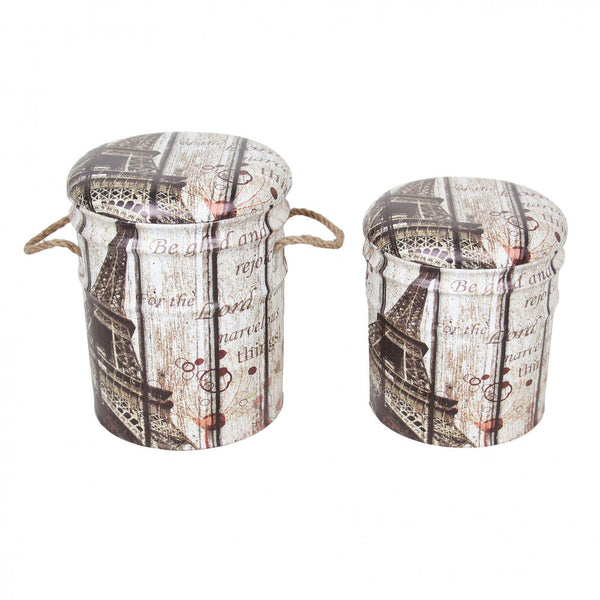 online Set 2 Pouf Round Container in MDF Eiffelturm