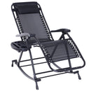 Sedia Sdraio a Dondolo Reclinabile con Poggiapiedi e Porta Bicchieri Nero 120x67x102 cm 