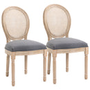 Set 2 Sedie Sala da Pranzo 49x56x96 cm con Schienale in Rattan Traforato Gambe in Legno in Tessuto Effetto Lino Grigio      