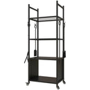 Porta Legna per Interni ed Esterni 45x30x118 cm con Ruote e 4 Utensili Pala Attizzatoio Spazzola e Pinze in Metallo Nero      