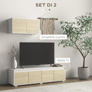 Parete Attrezzata 2 Pezzi Mobile TV max 70” e Mobile Multiuso da Parete in Truciolato Bianco e Legno Naturale