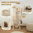 Albero per Gatti 60x50x206A cm con 4 Pali Graffiatoi Cesti Amache per 1-3 Gatti 6 kg in Peluche e Sisal Beige      