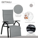 Set Tavolino e 2 Sdraio Reclinabili da Giardino Tessuto a Rete e Cotone Grigio Scuro