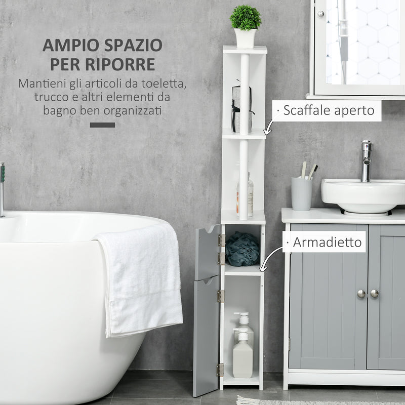 Mobile a Colonna da Bagno 15,2x29,8x118 cm in Legno Bianco e Grigio   