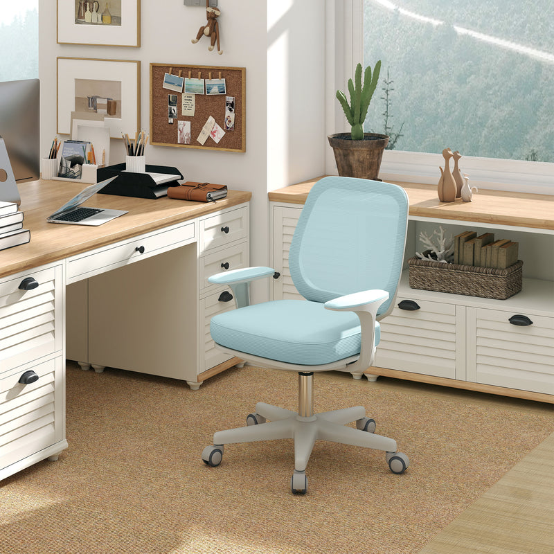 Sedia da Ufficio Ergonomica 55x48x82,5-94,5 cm ad Altezza Regolabile con Schienale in Poliestere Traspirante Verde Chiaro      