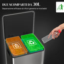 Pattumiera a Pedale 2 Sezioni 30L 47,7x37,5x66,8 cm in Acciaio Inox e PP  